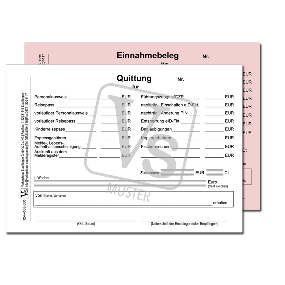 Quittung / Einnahmebeleg über Gebühren des Einwohnermeldeamtes