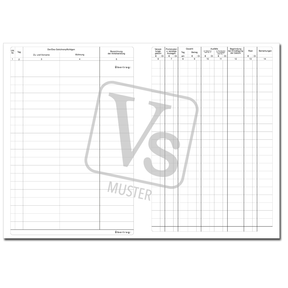 Verwaltungsgebühren-Liste