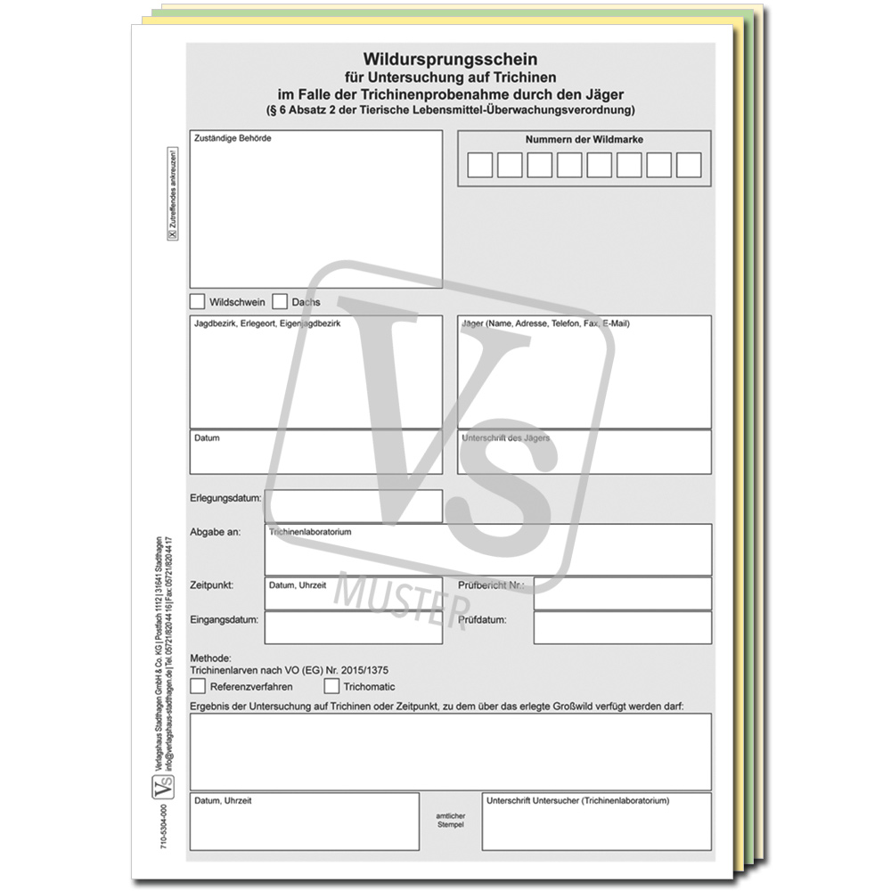 Wildursprungsschein im Einzelsatz Format DIN A4
