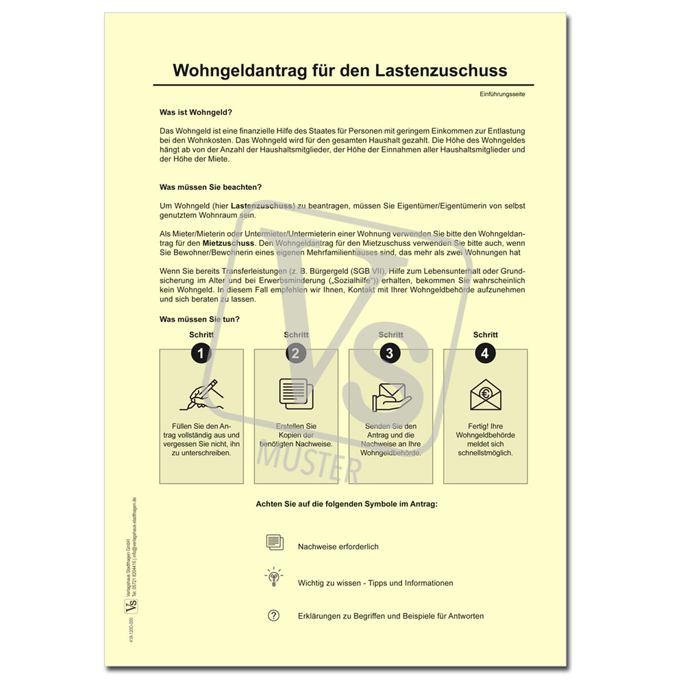 Einführungsseite zum Wohngeldantrag (Lastenzuschuss)
