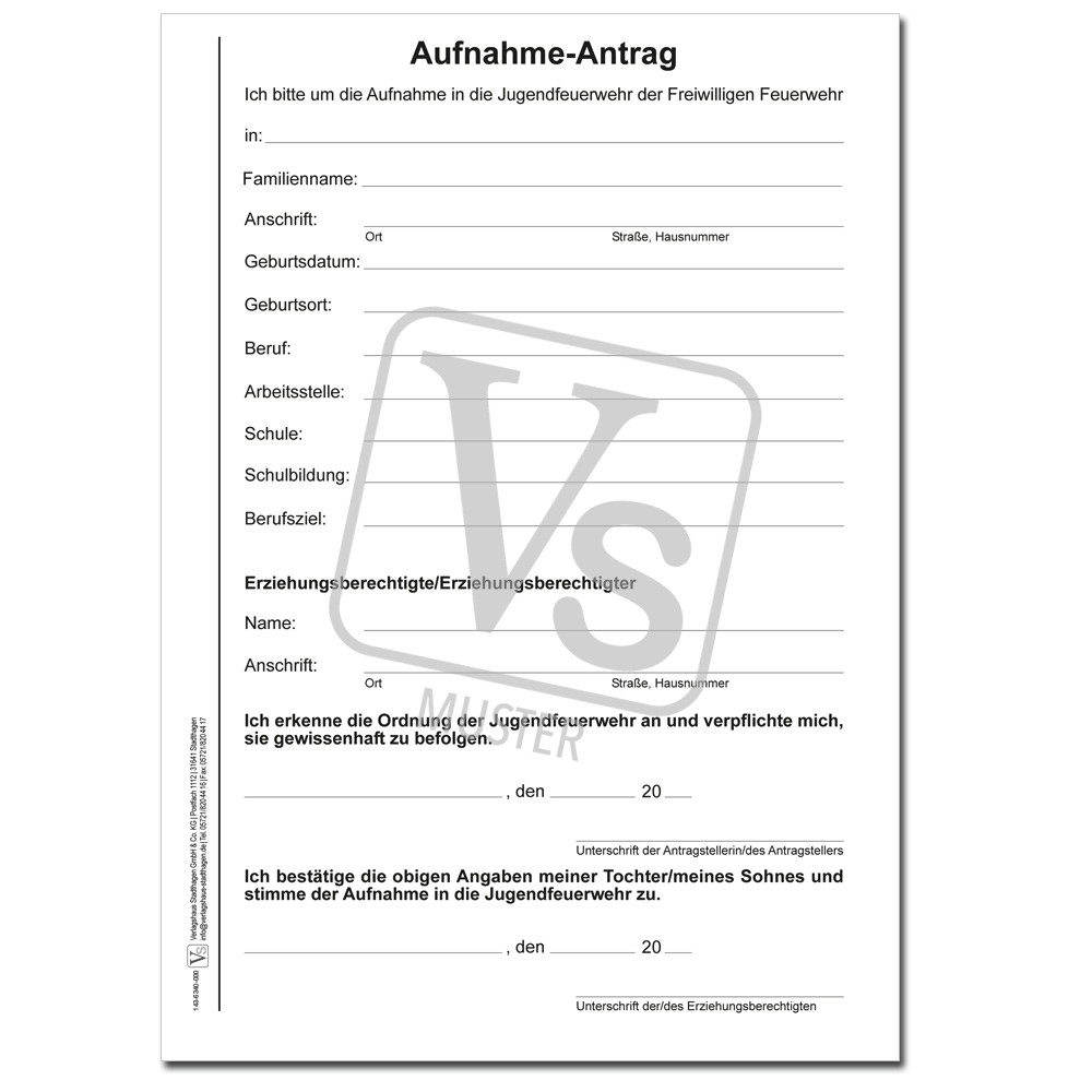 Antrag auf Aufnahme in die Jugendfeuerwehr