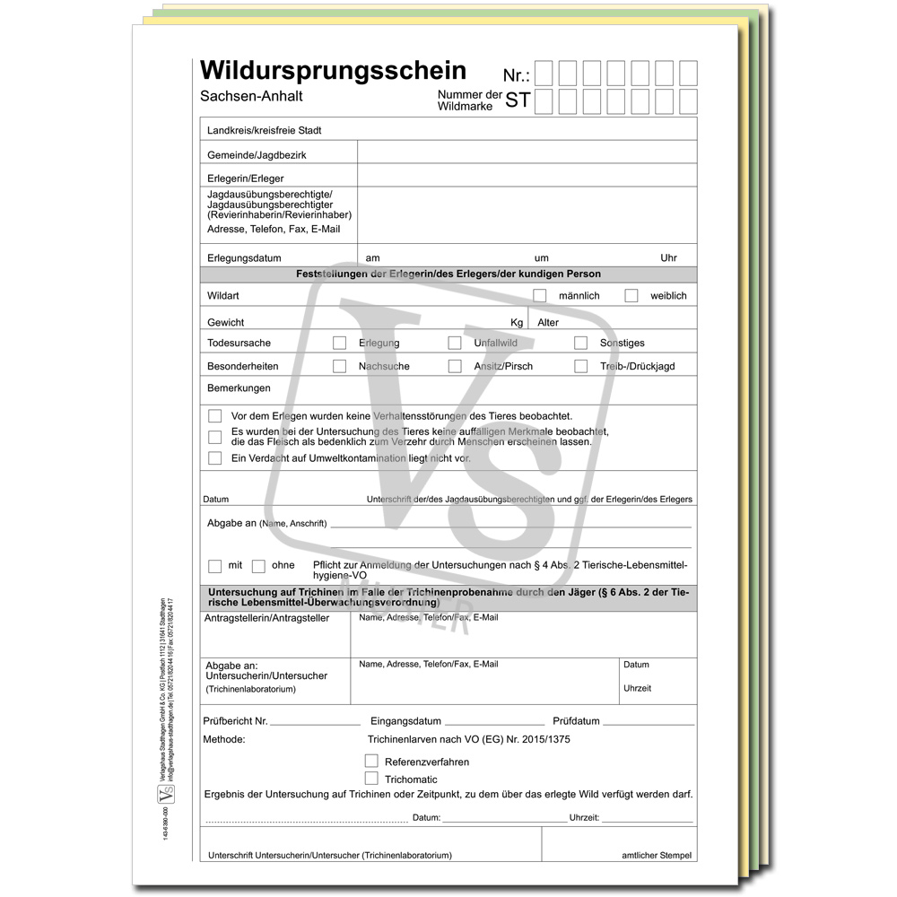 Wildursprungsschein für Sachsen-Anhalt