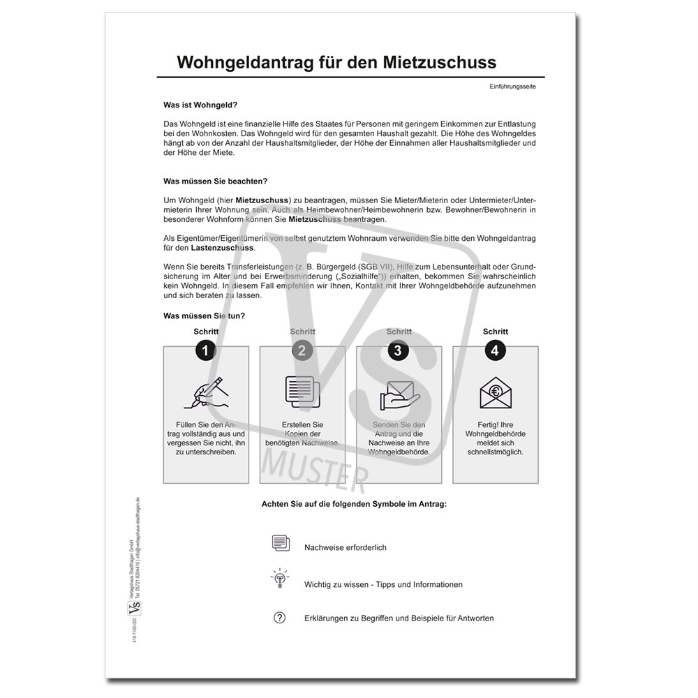 Einführungsseite zum Wohngeldantrag (Mietzuschuss)