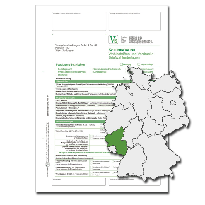 Bestellschein zur Landtagswahl für Wahlschriften & Vordrucke und Briefwahlunterlagen