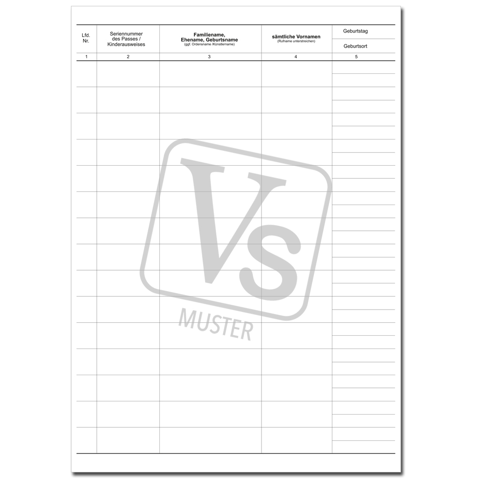 Register über ausgestellte Reisepässe/Kinderreisepässe