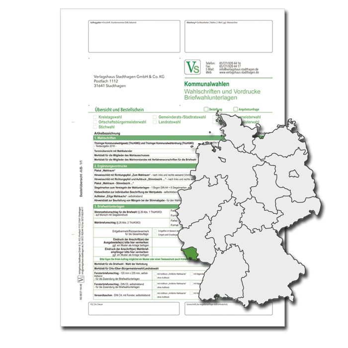 Bestellschein zu den Direktwahlen für Wahlschriften & Vordrucke und Briefwahlunterlagen