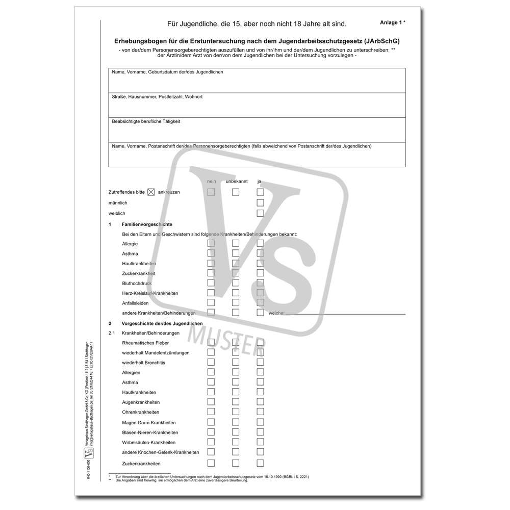 Erstuntersuchung Ausbildung Formular Rheinland-Pfalz